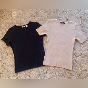 VGUC 2 RIBBED T-SHIRTS/ 1 BLACK LEVI’S & 1 BEIGE ZESICA SIZE L BUT FIT SIZE M